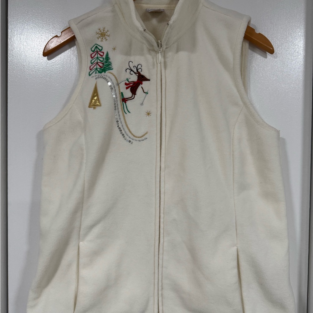 Holiday Editions Cream Vest with Festive Embroidery